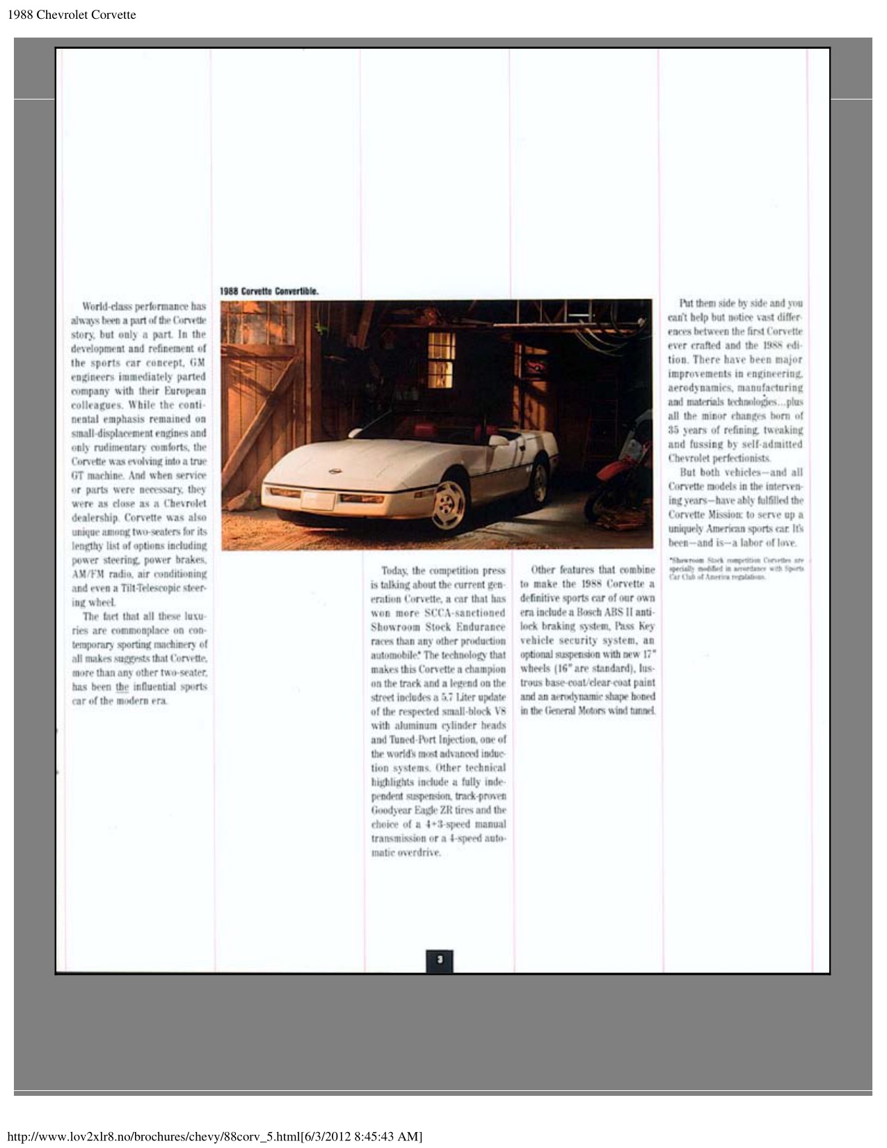1988 Corvette Brochure Page 3